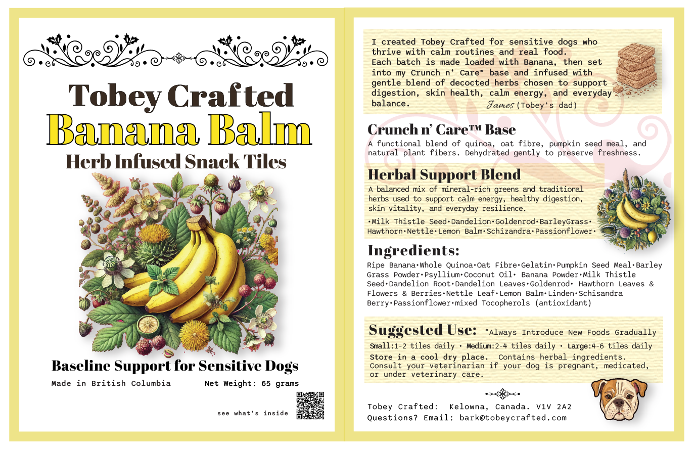 front and back packaging label for Banada Balm Crunch n' Care tiles